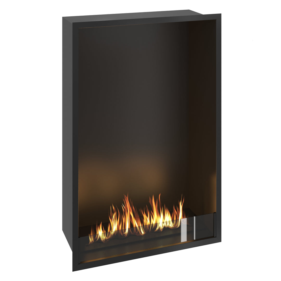 Bioethanol Einbau Kamin Einbaukamin Ofen SELECTED XXL Vertikal 80x120x35cm mit Glas von Wild Flame Seitliche Ansicht